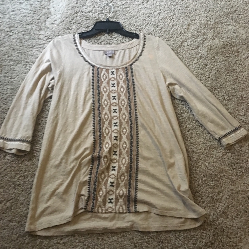J. Jill Medium Tan Aztec Pattern 3/4 Sleeve Shirt